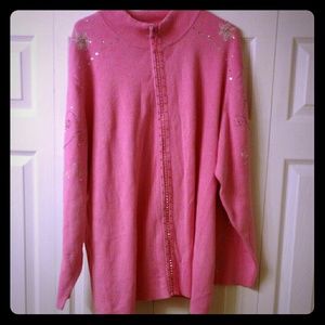 Quacker Factory Women's Full Zip Snowflake Sweater